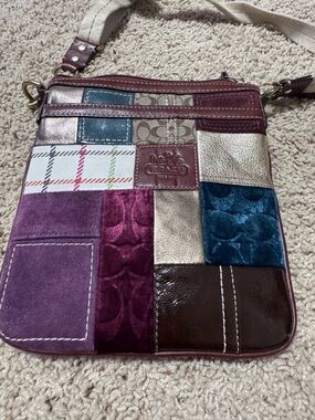 Coach Patchwork Crossbody Bag in Burgundy, Purple, Teal and Metallic